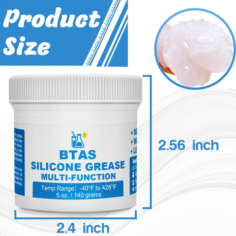 Silicone Grease For Plumbers And Pool Equipment O Ring Lubricant Rubber Gasket Sealant Food Grade 5 Oz jar with dimensions