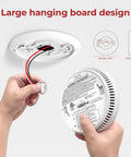 Rock Solid 6 Pack Hardwired Interconnected Smoke Alarms featuring photoelectric sensing, large hanging board design during installation.