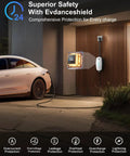 Plug And Go Portable Level 1 And 2 EV Charger With 25 Foot Cord J1772 Connector charging a vehicle in a modern garage.