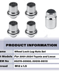 Image showing Four Piece M12 X 1.5 Wheel Lock Lug Nuts Set With One Key, OEM part 00276-00900, for Toyota and Lexus vehicles.