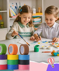 Children painting with Rainbow Masking Tape Set With Twelve Rolls Of Colorful Painter Tape One Inch By Seven Hundred Twenty Feet Each
