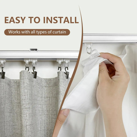 Heavy Duty Ceiling Curtain Track System With Silent Glide And Extra Long 9ft White Rails for easy curtain installation