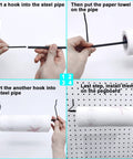 Extendable Pegboard Paper Towel Holder for Workshop and Home assembled with steel hooks and a roll of paper towel on pegboard