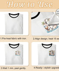 Beach Themed Iron On Transfers Bundle 36 Sheets Ready To Press DTF Vinyl Decals application steps on white T-shirt