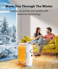 Couple enjoying warmth from 700W Portable Oil Radiator Heater For Small Rooms And Desks in cozy living room