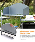 Folding Grill Table With 26 Inch Tabletop And Detachable Windscreen For Camping Kitchen Station Portable Aluminum Camp Cook Set With Carry Bag Easy Quick Setup For BBQ Picnic Backyard Grey