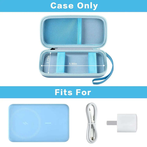 Open Slick Magnetic Battery Sleeve For Portable Chargers showing interior dimensions, 5.90in by 2.75in, designed for travel.