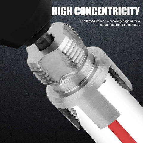 Close-up of threader in action from All In One Pipe Threading Kit For Home Plumbing DIY Internal And External Thread Tools In One Pack