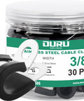 OURU 30pcs 3/8 in stainless steel cable clamps with rubber-coated cushions, front view (black)