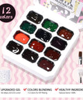 Patting Gel Palette With 12 Jelly Gel Colors Each Nail Art Kit Including decorative box with 12 gel colors visible
