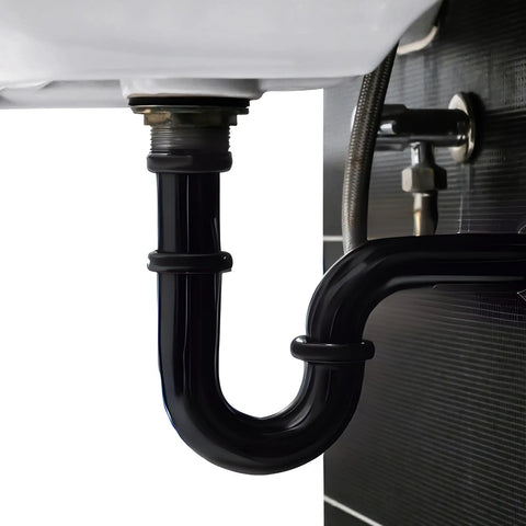 One And A Half Inch OD 17 Gauge Brass P-Trap With High Box Flange Matte Black Finish Complete P-Trap Set Under Sink Install