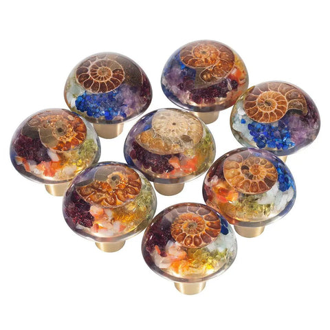 Chakra Drawer Knobs With Screws Set Of 2 Ammonite Fossil Resin Crystal Stone Pulls Handle For Dresser Cupboard Kitchen Wardrobe Decor