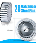 Diagram of draft inducer motor kit blower with 28 galvanized steel fins, width 1.5 inches, diameter 4 inches, bore 5/16 inches