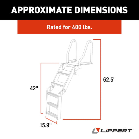 SureStep Pontoon Ladder With Slip Resistant Steps Saltwater Rated Aluminum Treads And Stainless Steel Handrails Easy Boarding For Kids And Pups Heavy Duty 400 Lb Capacity ABYC Compliant Boat Access dimensions 62.5 x 42 x 15.9 in