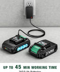 2x 20V 2.0Ah batteries for Cordless Car Polisher Kit With 20V Power, 6 Variable Speeds Up To 3634 RPM, charging setup