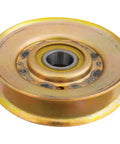 Heavy-Duty V-Idler Replacement For John Deere AM118447, Fits 737 757 777 797 ZTraks, 0.375 In ID, 3.75 In OD, 3.75 In Width, Gold Color, Beefy Belt Tensioner Component, gold v-idler pulley