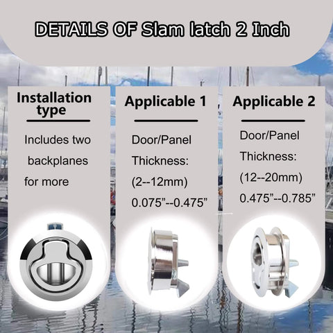 Boat Slam Latch Kit With Two Inch Lift Handle Deck Hatch Marine Grade Stainless Steel Zinc Alloy Flush Latches