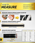 Guide to measuring Left Hand Wound Garage Door Torsion Spring 225x2x27 Heavy Duty Beefy Replacement with diagrams and chart