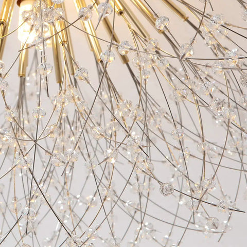 Six Light Firework Sputnik Statement Chandelier Modern Crystal Pendant Lighting Semi Flush Mount 24 Inch LED Gold Finish Fixture For Living Room And Dining Room 4000K Neutral White