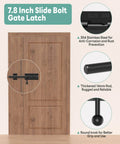 304 Stainless Steel Slide Bolt Gate Latch 8 Inch Sliding Barrel Bolt Door Lock on wooden door with features highlighted