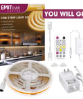 Warm White 3000K LED Strip Light 16.4ft 24V DC COB Dimmable Tape Lights With RF Controller And Adapter 1600 LEDs Kit