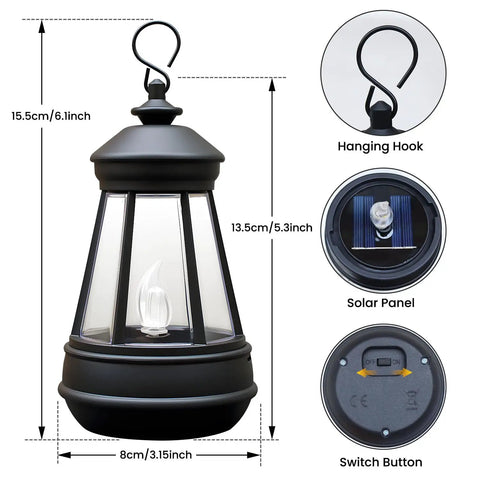 Two Pack Mini Solar Lantern Replacement Parts for Outdoor Statue Lights with 2700K LEDs, showing size and features
