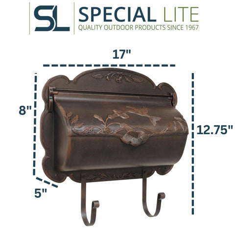 Hummingbird Horizontal Wall Mount Mailbox Copper Aluminum Outdoor Letter Box With Rust Free Finish Brass Hardware, 17x12.75x8 inches