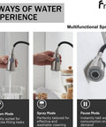Top Shelf Brushed Nickel Kitchen Faucet With Smooth Pull Down Sprayer And High Arc Single Handle Lever with multifunctional sprayer modes.