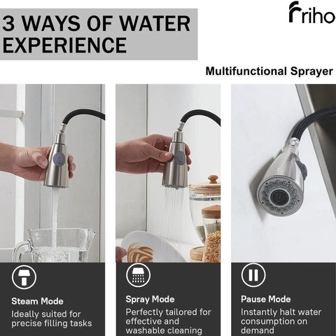 Top Shelf Brushed Nickel Kitchen Faucet With Smooth Pull Down Sprayer And High Arc Single Handle Lever with multifunctional sprayer modes.