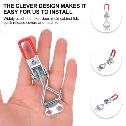 Person holding Beefy Adjustable Toggle Latch Clamps Set With Zinc Plated Iron Draw Latches for Toolbox Cabinet Case Box Jig