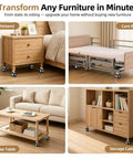 Top Shelf 3 Inch Twin Wheel Caster Set With Two Locking And Two Swivel Wheels Rated For Heavy Duty Loads and used on furniture like nightstand and coffee table.