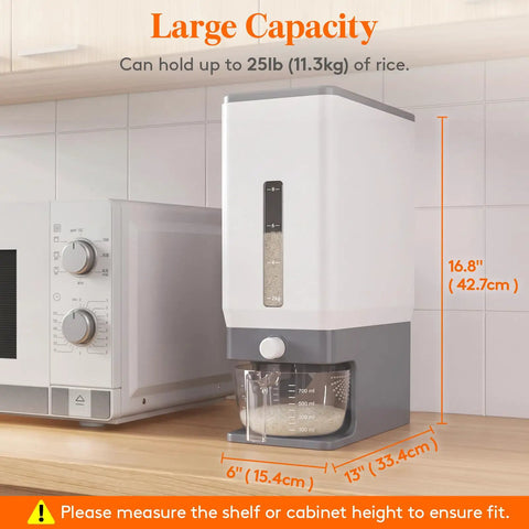 No Sweat 25 Lb One Press Rice Dispenser With Measuring Cup Airtight Bulk Grain Bin For Kitchen Pantry Seal In Freshness Simple Setup Reliable Performance