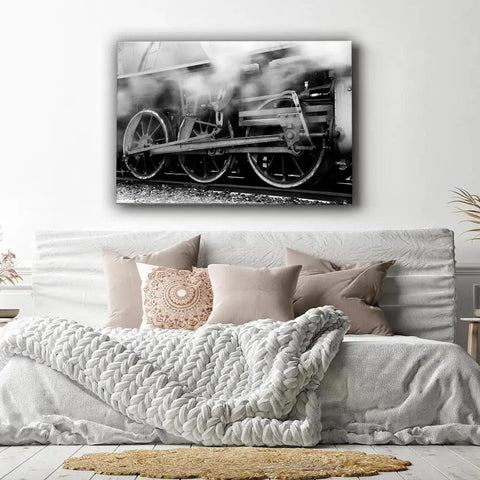 Train Locomotive Wall Art Poster Black And White Running Gear Wheel Canvas Print Unframed 8x12 Inch Modern Home Decor