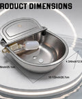 Built Tough Automatic Water Bowl Made From Pure 304 Stainless Steel dimensions showing 9 7/8" by 10 1/2" for big pups and barn animals.