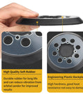 5-inch 8-hole hook-and-loop sander pad, side view, showing rubber edge and plastic backplane for DeWalt orbital sanders