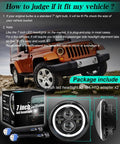 Beefed Up 7 Inch LED Headlights 2 Pack Round Projector Halo With Hi Lo Beam And Amber DRL for Jeep Wrangler installation guide