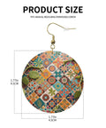 Fresh Grid Print Dangle Earrings for Women Lightweight Silver Plated Faux Leather Statement Drops close-up showing circular design and size.