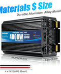 Heavy Duty 4000W Sump Pump Backup Battery System With Pure Sine Wave Output LCD Remote Control Four AC Outlets, aluminum casing.