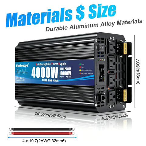 Heavy Duty 4000W Sump Pump Backup Battery System With Pure Sine Wave Output LCD Remote Control Four AC Outlets, aluminum casing.