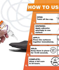 Pro Grade 30g Shoe Glue for Soles and Heels Instant Bond Clear Waterproof Quick Dry Adhesive use instructions illustration.