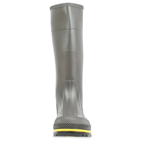 15 Inch PVC Chemical Resistant Steel Toe Work Boots For Men, Waterproof Seamless Design With Triple Density Technology, Foot Form Contour Cushion Insole For All Day Comfort, Arch And Heel Support, Removable And Washable, Gray Yellow Black