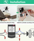 Installation guide for Universal Ceiling Fan Remote Control Kit with wiring diagram and controller setup.