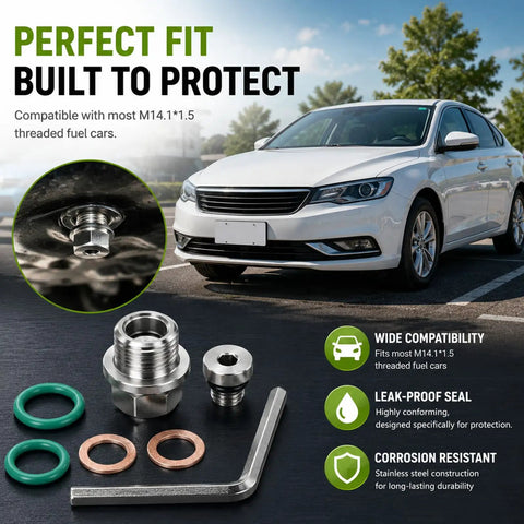 Top Tier Oversize Piggyback Oil Drain Plug Kit That Totally Fixes Worn Engine Threads With Leakproof Seal And Durable Stainless Steel Self Tapping Design Perfect For Quick Car Bike And Boat Repairs, silver M14.1x1.5 plug kit with wrench and seals