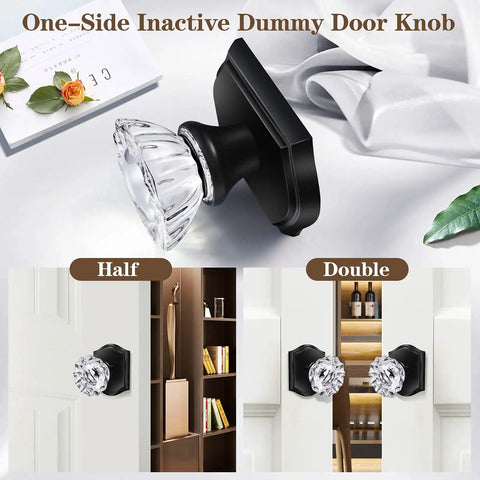 Two Pack Glass Dummy Door Knobs Matte Black Crystal Half Dummy Knobs For Hallway And Closet Doors Non Turning Decorative Hardware
