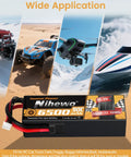 3S 11.1V 6500mAh 90C High Power Hard Case RC Battery With TR Plug And EC5 Adapter displayed with RC vehicles