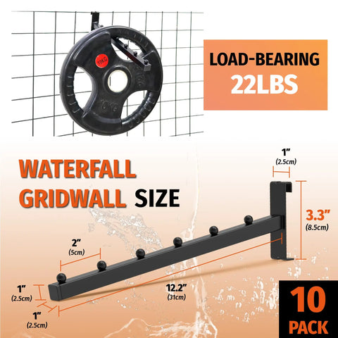 10 Pack Gridwall Waterfall Hooks With 12 Inch 6 Ball Faceouts For Retail Display dimensions and load-bearing weight image.