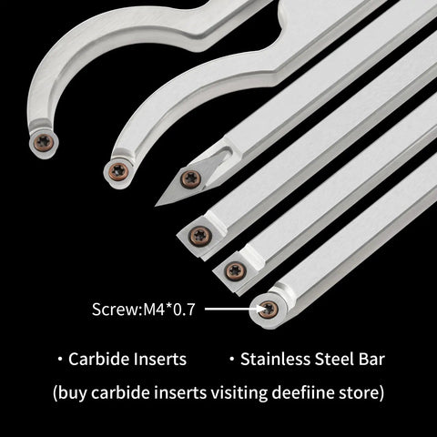 Full Size Indexable Carbide Tipped Wood Lathe Turning Tools Set with stainless steel shanks and carbide inserts close-up
