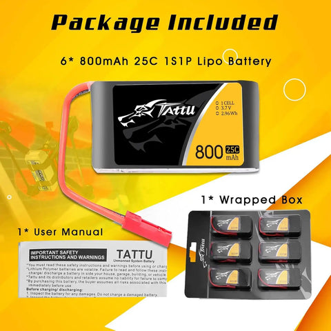Package of 6 3.7V 800mAh 25C 1S LiPo Battery Pack With JST Plug For RC Drones And Quads Fits F181 X400 X400W X800