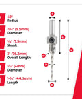 Built To Last Carbide Tipped Countersink Drill Bit With A Slick Slow Spiral Design And Straight Shooting 82 Degree Angle For No Sweat Screw Seating In Wood MDF Lumber And Aluminum Featuring A 5/16 Inch Round Shank specifications chart with measurements.