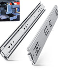 Rock Solid Heavy Duty Full Extension Drawer Slides With Ball Bearing Cabinet Runners Cold Rolled Steel Build 150 Pound Load Capacity close-up of smooth glide tracks.